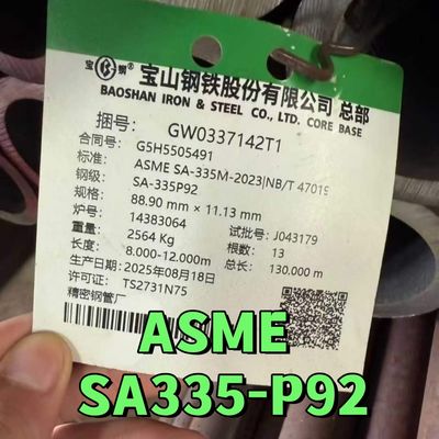 ASME SA335 P92 高温ボイラー用シームレス鋼合金パイプ 88.9*11.13mm 標準化とテンパー