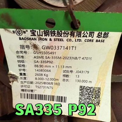 高温サービス用冷間引抜きASME A335 P92シームレスフェライト系合金鋼管 89*11.13mm