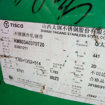 型 441 2D 磨き式不?? 鋼シート金属 1.4509 X2CrTiNb18 材料特性 3.0*1260*2440mm
