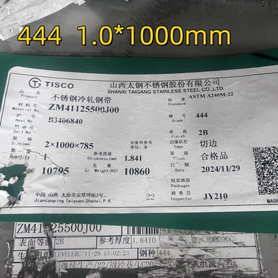 SUS444 2B S44400 EN1.4376 AISI 444 ステンレス鋼板 1.0* 1000mm 1219mm 幅